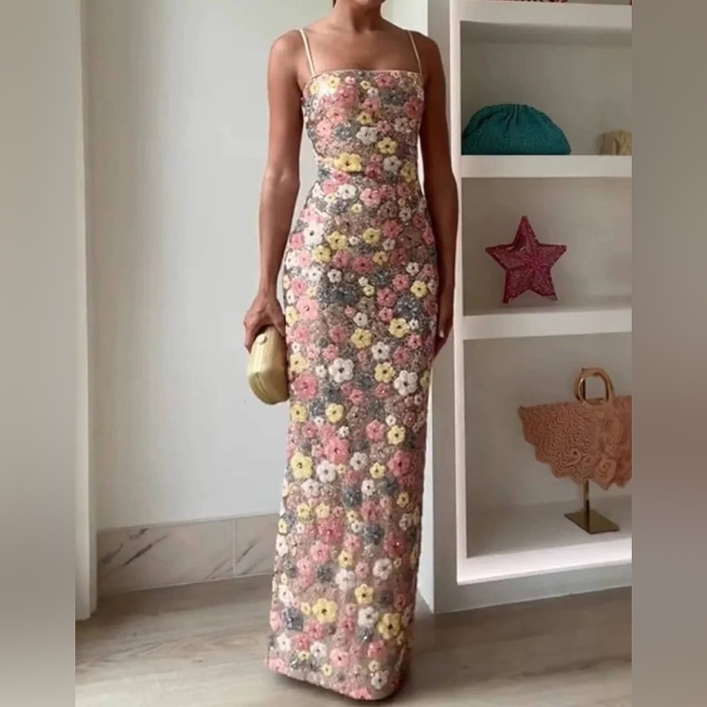Floral Maxi Dress - Pink and Yellow